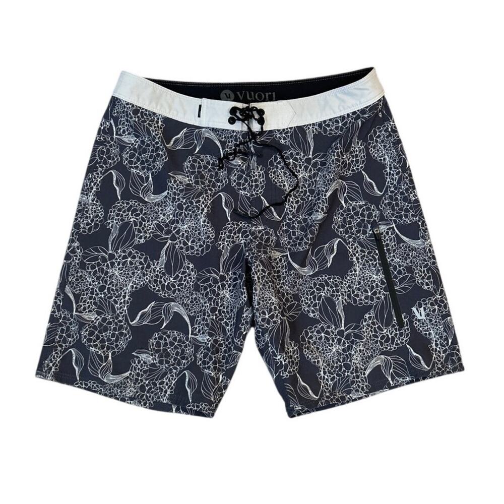 VUORI Men's Boardshorts Infinity | Size 30 8" | Floral Gray Beach Hybrid Swim